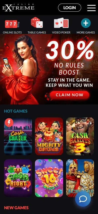 Extreme Casino mobile casino games screen