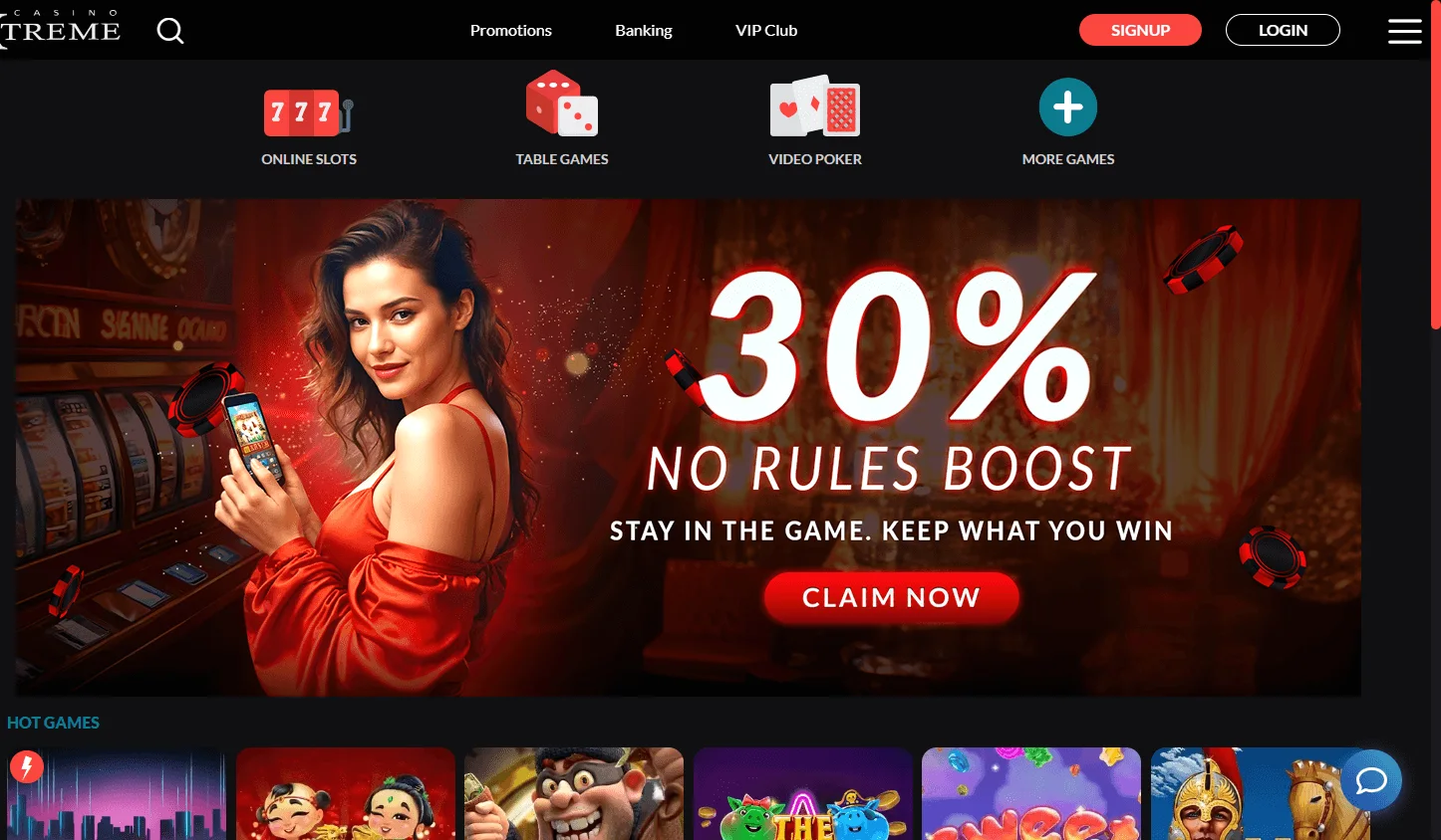 Extreme Casino desktop casino games screen